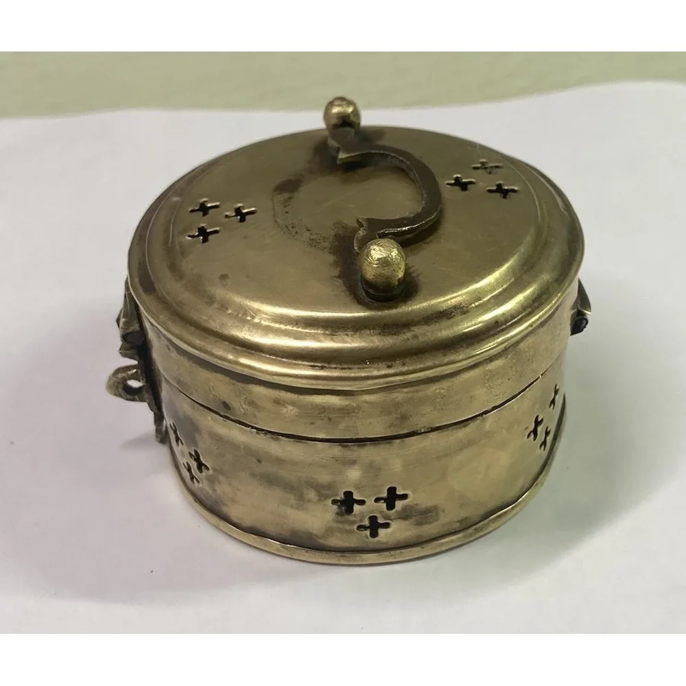 Rare Antique Hand Made Solid Brass Cricket‎ Trinket Box Needs Polishing 3